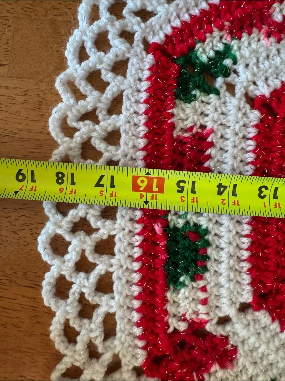 Hand-Crocheted Holiday Doily — Red, White & Green